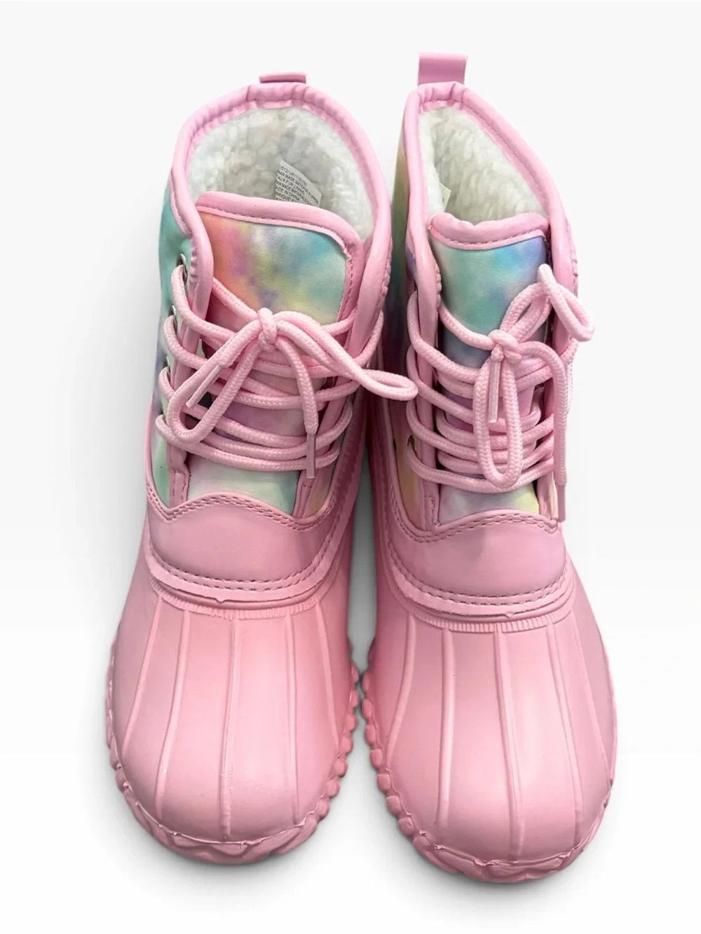 NEW Fabkids Rainbow Tie Dye Duck Sherpa Lined Snow Boots, Kids Size 12
